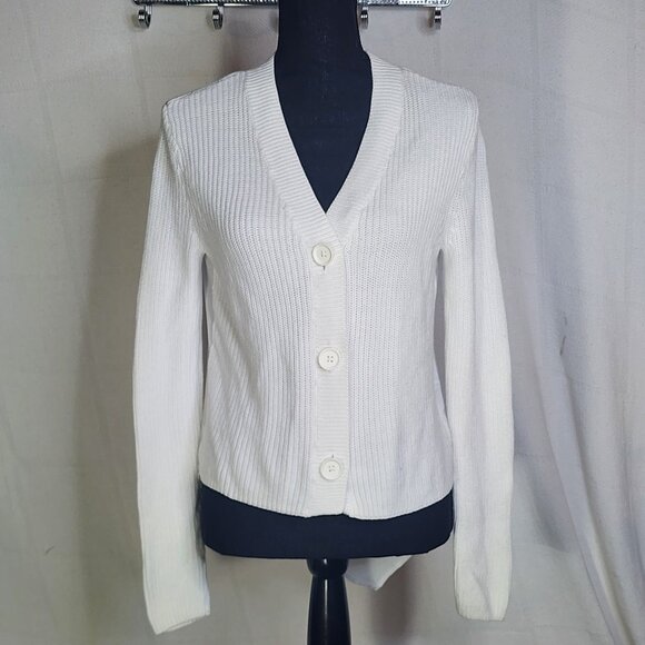 Simply Vera Vera Wang White Three Button Mix Media LS Sweater Front Poly Back S - Picture 1 of 16